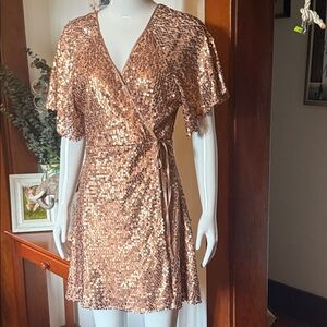 Millibon size large Sequin Wrap Dress in Shimmering Gold